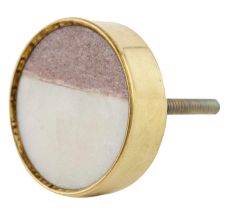 Pink White Stone Brass Plated Dresser Knobs